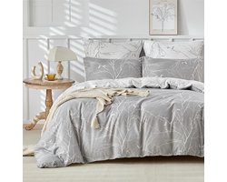 Dekbedovertrek Set - Beddengoed - Slaapkamer Decoratie - Verborgen Ritssluiting - 200 x 200 cm - Grijs/Wit