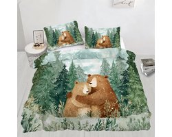 Dekbedovertrek Set - Beddengoed - Slaapkamer Decoratie - Zachte Microvezel - 220 x 240 cm - Bruine Beren