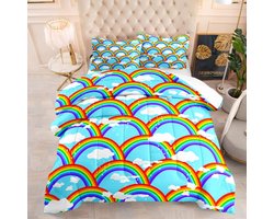 Dekbedovertrek Set - Beddengoed Tweepersoons - Comfortabel Slapen - Zacht Microfiber - 200x200cm - Blauw Regenboog