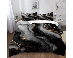 Dekbedovertrek Set - Bedhoes - Slaapkamer Decoreren - 3D Print Ontwerp - 135x200 cm - Marmer Zwart