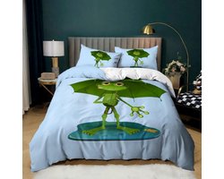 Dekbedovertrek Set - Fleece Beddengoed - Slaapkamer Decoratie - Grappig Kikker Design - 240x260cm - Blauw