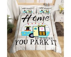 Dekbedovertrek Set met Rustieke Houten Deur Camper Print voor Kinderen en Tieners