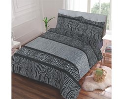 Dekbedovertrek Set- Panterprint -Zwart-Grijs-Tweepersoons Lits-jumeaux -240 x 220-cm + 2 kussenslopen 60x70cm