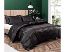 Dekbedovertrek Set - Zijdezacht Beddengoed - Luxe Slaapervaring - 5 Delige Set - Kingsize - Zwart