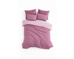 Dekbedovertrek, Striped, 100% Katoen, Tweepersoons, 200x220 cm, Inclusief Hoeslaken & 4 stuks Kussenslopen, Ouderoze, Dekbedovertrekset, Zacht & Ademend, Dekbedovertrekken, De Linde Home