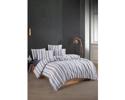 Dekbedovertrek – Striped – Blauw – Verrijkt met Katoen – 160x220 cm – Eenpersoons – Zacht & Ademend – Inclusief Hoeslaken & Kussensloop – Dekbedovertrekken – Onderhoudsvriendelijk & Duurzaam – De Linde Home