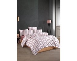 Dekbedovertrek – Striped – Roze – Verrijkt met Katoen – 200x220 cm – Tweepersoons – Zacht & Ademend – Inclusief 1 stuk Hoeslaken & 2 stuks Kussenslopen – Dekbedovertrekken – Onderhoudsvriendelijk & Duurzaam – De Linde Home