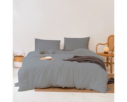 Dekbedovertrek - Tweepersoons - 200x220 cm + 2 Kussenslopen 60x70 - Grijs - 100% Katoen - Ademend & Comfortabel - Hoogwaardige Kwaliteit