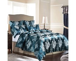 Dekbedovertrek van satijn met bloemenjacquard, driedelige beddenset, imitatiezijde, 228 x 228 cm, inclusief 2 kussenslopen.