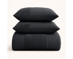 Dekbedovertrek Velvet Border - Zwart - Luxe Comfort - Stijlvol - Zachte stof - Inclusief Kussenslopen - Duurzaam materiaal- tweepersoons- 200x200/220 cm - inclusief 2 kussenslopen - 30 dagen proefslapen