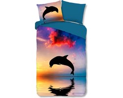 Dekbedovertrek voor Kinderen - 140x220 cm - Dolfijn Zonsondergang Print - Multicolor - 1 Persoons - 100% Katoen
