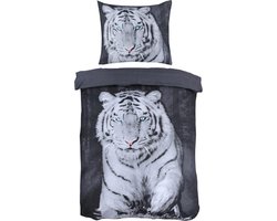 Dekbedovertrek Zwart- Wit- Tijger  1-Persoons -140 x 220-cm + 1 kussensloop 60x70cm
