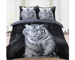 Dekbedovertrek Zwart- Wit- Tijger  Tweepersoons Lits-jumeaux -240 x 220-cm + 2 kussenslopen 60x70cm