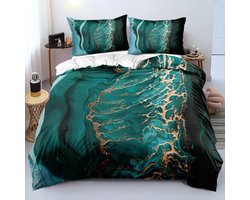 Dekbedovertrekset 3-delig - Beddengoed set Dekbedhoes - Slaapverbetering - 3D Marmer Print - 220x240 cm - Groen