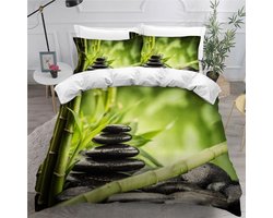 Dekbedovertrekset 3-delig - Beddengoed set - Moderne slaapkamer - 3D-bedrukt patroon - 200x200 cm - Stenen Bamboe
