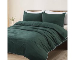 Dekbedovertrekset - Beddengoed set - Slaapcomfort verbeteren - Met contrasterende biezen - Super King - Flesgroen