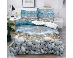Dekbedovertrekset - Beddengoed set - Slaapkamer decoratie - Verborgen ritssluiting - 200x200 cm - Strand stenen