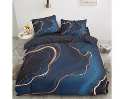 Dekbedovertrekset - Beddengoed set - Slaapkamer decoreren - 3D marmer design - 155x220cm 3-delig - Blauw wit