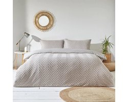 Dekbedovertrekset Eenpersoons Katoen met Chevron Tuft - Steen