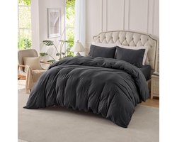 Dekbedovertrekset Gebreid - Zachte Bedset - Comfortabel Slapen - 100% T-shirtkatoen - California King - Antracietgrijs
