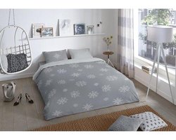 Dekbedovertrekset Jule | flanel wit & grijze sneeuwvlokken | 135x200