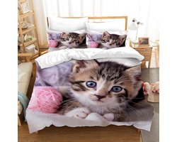 Dekbedovertrekset Kat - Kinderbeddengoed Set - Slaapkamer Decoratie - Zachte Microvezel - 140 x 200 cm - Kitten Print