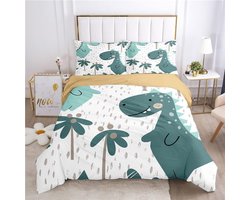 Dekbedovertrekset voor eenpersoonsbed, tweepersoons super kingsize bed, 3D-bedrukte microvezel beddengoedsets, dekbedovertrekset met kussenslopen en dekbedovertrek (180 x 220 cm, dinosaurus 1)