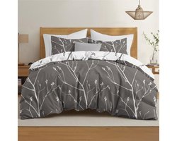 Dekbedset 200x200 cm met kussenslopen - Modern abstract patroon in grijstinten - Microvezel beddengoed