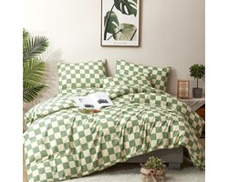 Dekbedset - Beddengoed set - Comfortabel slapen - Zacht katoen - Volledige maat - Groen Wit