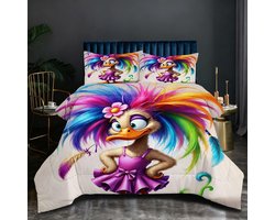 Dekbedset Eenpersoons - Beddengoed Set - Slaapkamer Decoratie - Levendige 3D Print - 135x200 cm - Kleurrijke Eend
