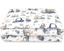 Dekbedset met Print Cars Blauw 135x100 cm + Kussen 40x60 cm