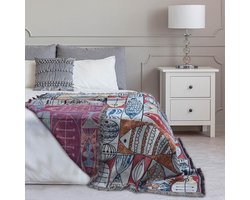 Deken boho-stijl, boho-stijl, woondeken, sprei, 130 x 180 cm, 100% handgeweven katoen, dubbelzijdig gebreid, kwastjes, woondeken, sofadeken, vintage Indiase decoratie voor kamer, bank, bed, stoel