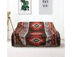 Deken Boho Style Boho Sofa Sprei 130x180cm, 100% Handgeweven Katoen, Dubbelzijdig Gebreide Kwastje Woondeken Bankdeken, Vintage Indiase Decoratie voor Kamer Bank Bed Stoel