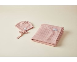 Deken en muts van merinowol - Bloemen - Roze - 3-6 maanden