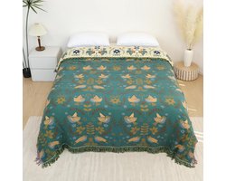 Deken in Boheemse stijl – puur katoen, ultrazachte rustieke quilt –- Extra groot - Zachte deken van biologisch katoen, Bedsprei in farmhouse-stijl – Rustieke plaid voor alle seizoenen, geschikt voor bank, fauteuil of stoel (200cm x 230cm )