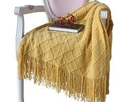 Deken - Knuffeldeken - Zacht deken - Zachte gebreide wollen deken - Deken met franjes - Schattige deken - Bankdeken - Slaapdeken - Khaki - 130 x 180 cm