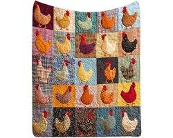 Deken met kippenprint - Plaid - 150x200 cm - Bankdeken - Warm Dekentje voor Bank - Gezellige Woondecoratie - Zacht, Warm, Ademend - Woondeken - Cadeau - bedsprei - kleed - dekentje - Bankbeschermer - Retro