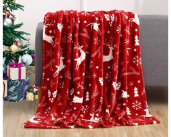 Deken - Sofaplaid met kerst rendiermotief - Warme Fleece Plaid voor Bank en Bed - Festieve Woondecoratie - Ideaal Cadeau voor Winter - Formaat 130x150 cm - Rode Kleur