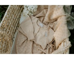 Deken van merino wol - bloemen - beige - 75x95 cm