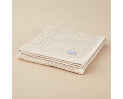Deken van merino wol met pointelle patroon - beige