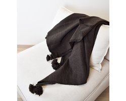 Dekentje - pompom deken bruin – Handgemaakt - Ideaal als sprei voor je bed of deken voor op de bank - 150 x 200cm - Plaid woon- en slaapkamer
