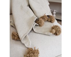 Dekentje - pompom deken creme met beige – Ideaal als sprei voor je bed of deken voor op de bank - 150 x 200cm - Plaid woon- en slaapkamer