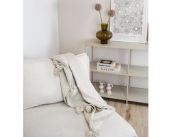 Dekentje - pompom deken creme wit – Ideaal als sprei voor je bed of deken voor op de bank - 150 x 200cm - Plaid woon- en slaapkamer