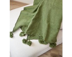 Dekentje - pompom dekengroen – Ideaal als sprei voor je bed of deken voor op de bank - 150 x 200 cm - Plaid woon- en slaapkamer
