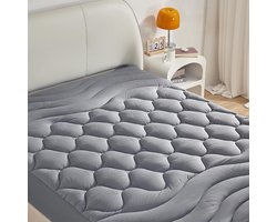 Dekmatras, topmatras, matrasbeschermer, 3-zone-design, hoeslaken, rondom rubber, topper, beschermer voor matrassen (200 x 200 x 38 cm, grijs)