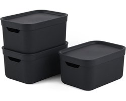 Dekobox Jive - Set van 3 decoratieve opbergdozen van 5 l met deksel plastic (gerecycled PP) zwart 3x5 l (265 x 185 x 20 cm)