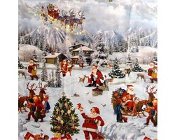 Dekorama Tafelzeil - Kerst - Kerstman met slee - 140x250 cm - Rood - Wit - PVC - Afwasbaar
