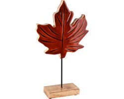 Dekoratief | Deco esdoornblad op voet, bruin, metaal/hout, 19x5x34cm | A248371