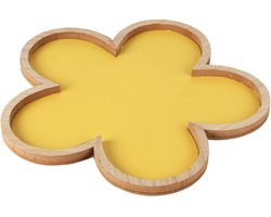 Dekoratief | Dienblad bloem, geel/naturel, hout, 28x27x1cm | A260644