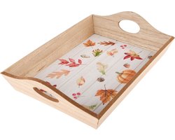 Dekoratief | Dienblad m/herfstblaadjes, hout, 30x20x7cm | A245682